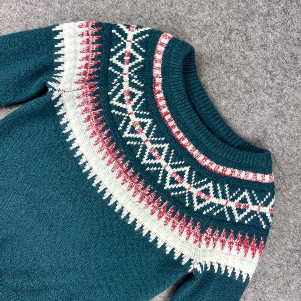 Maurices Womens XS Teal Blue Fair Isle Knit Crewneck Sweater Nordic Geometric